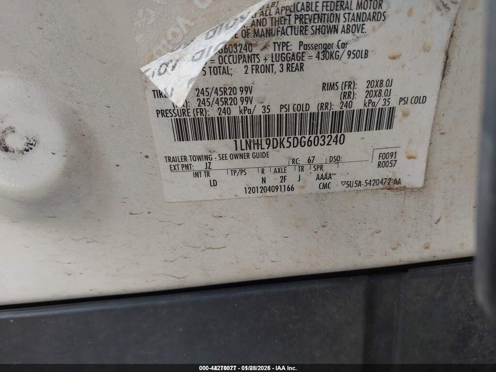 1LNHL9DK5DG603240 2013 LINCOLN MKS photo no. 9