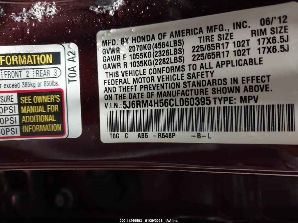 5J6RM4H56CL060395 2012 HONDA CR-V photo no. 9