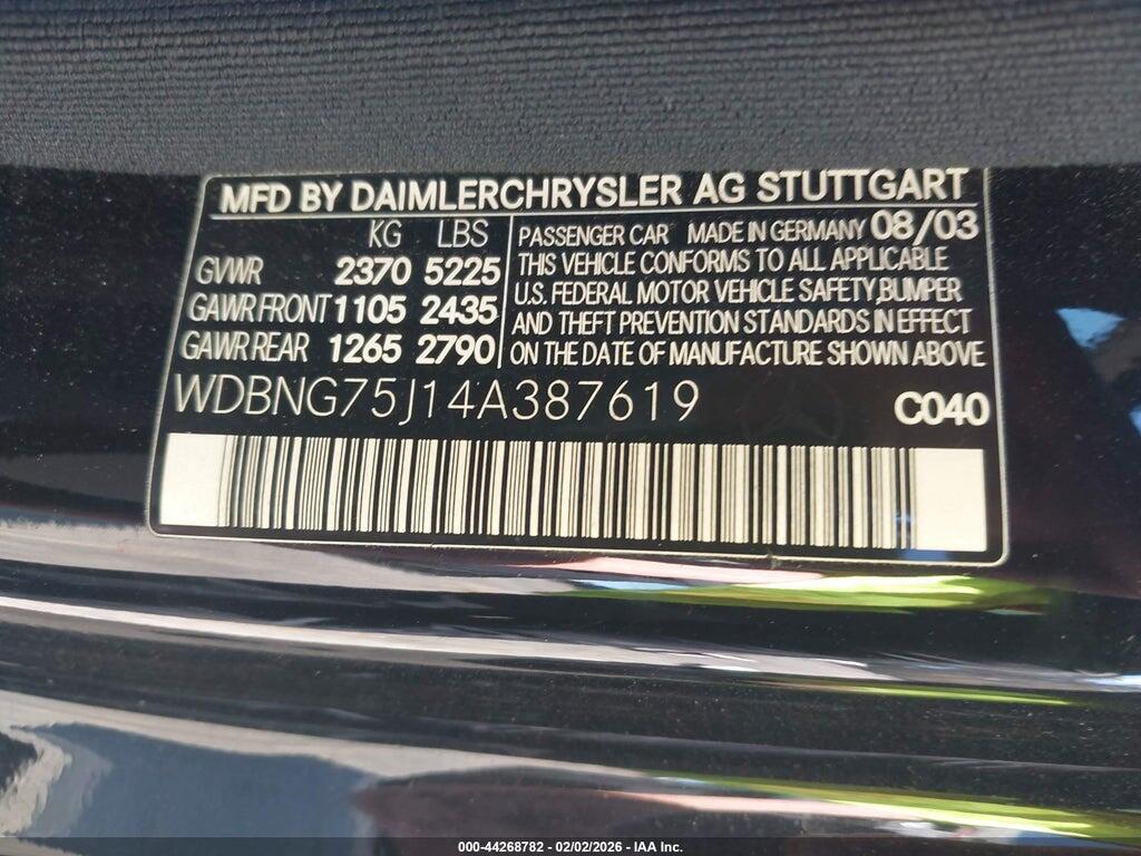 WDBNG75J14A387619 2004 MERCEDES-BENZ S 500 photo no. 9