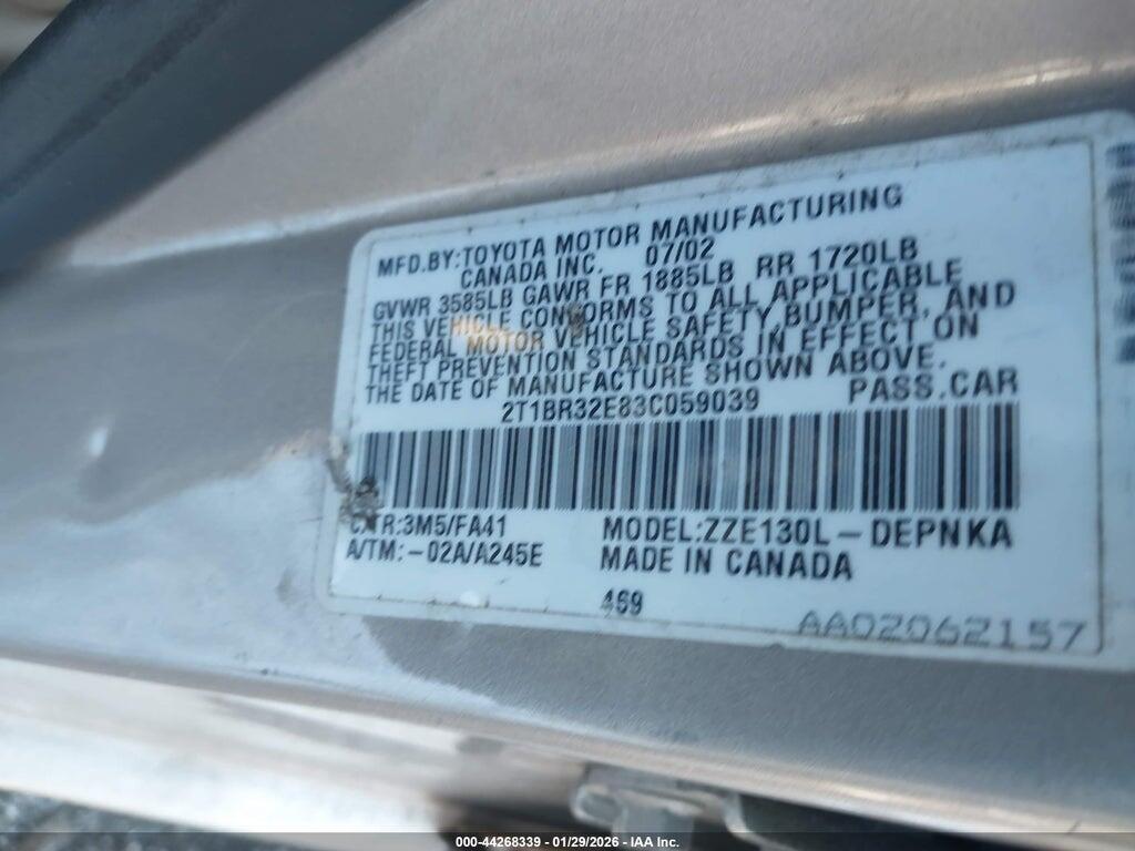 2T1BR32E83C059039 2003 TOYOTA COROLLA photo no. 9