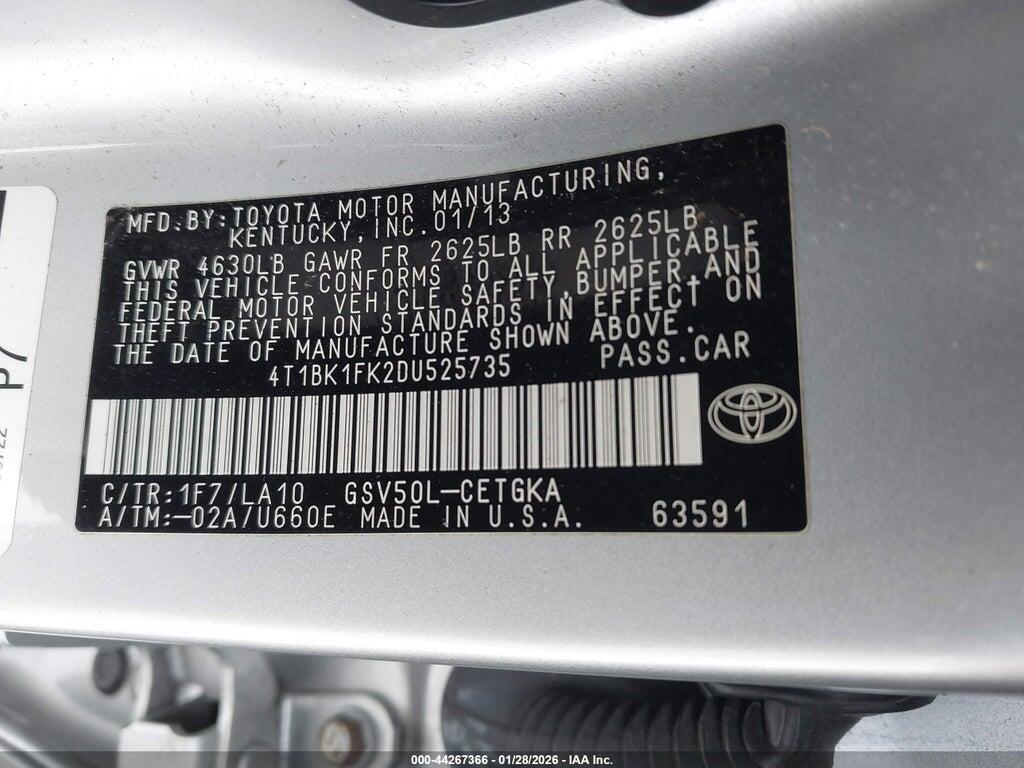 4T1BK1FK2DU525735 2013 TOYOTA CAMRY photo no. 9