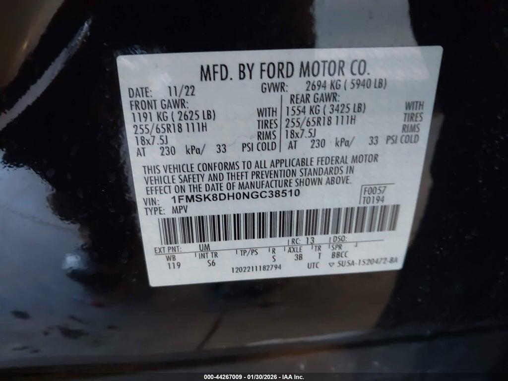 1FMSK8DH0NGC38510 2022 FORD EXPLORER photo no. 9