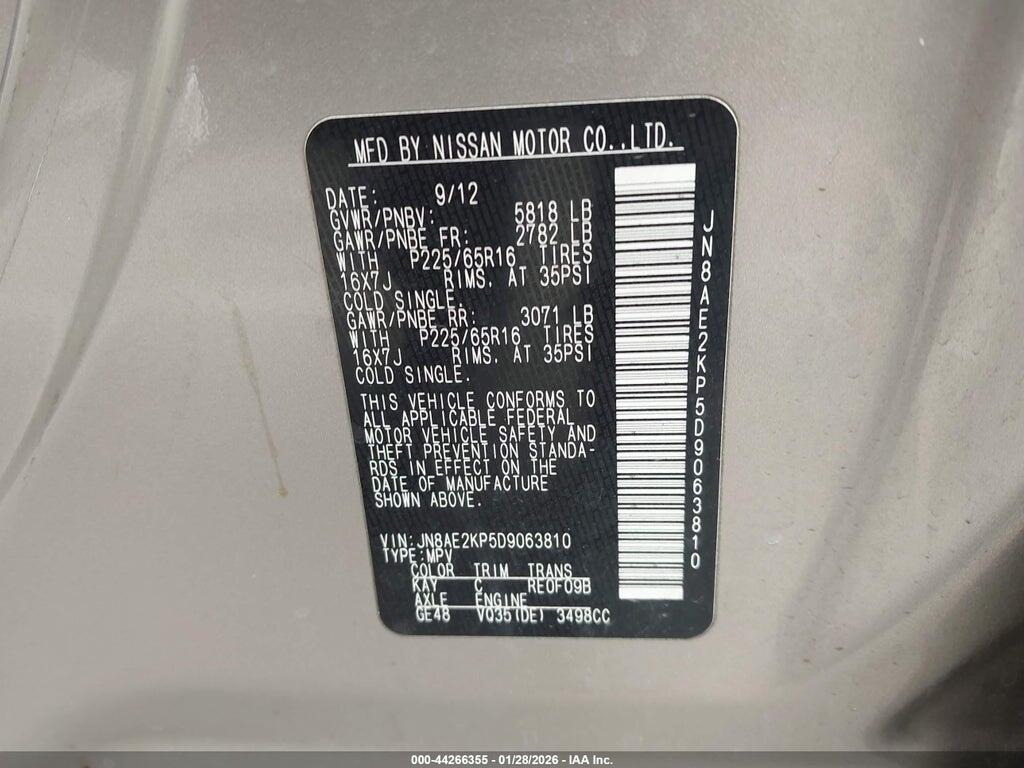 JN8AE2KP5D9063810 2013 NISSAN QUEST photo no. 9