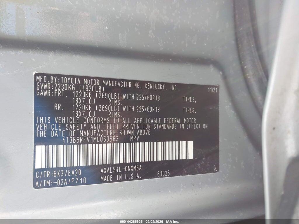 4T3B6RFV1MU060563 2021 TOYOTA RAV4 HYBRID photo no. 9