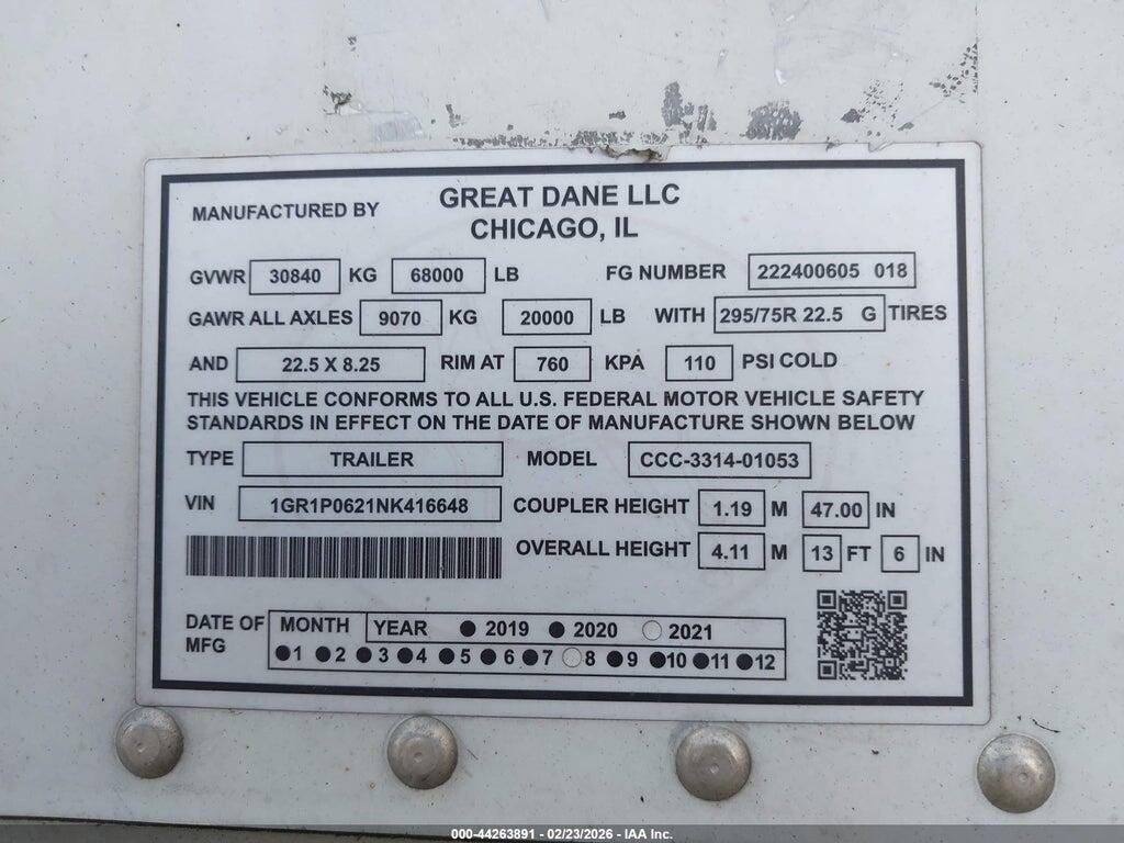 1GR1P0621NK416648 2022 GREAT DANE TRAILERS UNKNOWN photo no. 9