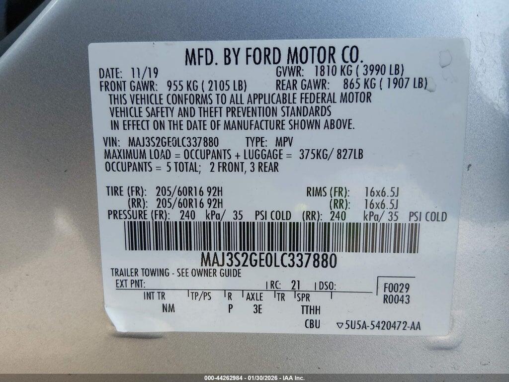 MAJ3S2GE0LC337880 2020 FORD ECOSPORT photo no. 9