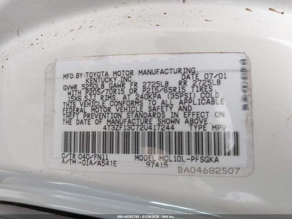 4T3ZF13C72U417244 2002 TOYOTA SIENNA photo no. 9