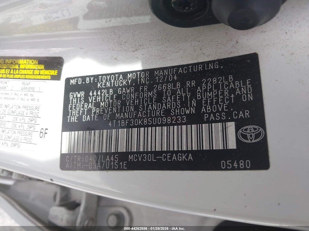 4T1BF30K85U098233 2005 TOYOTA CAMRY photo no. 9