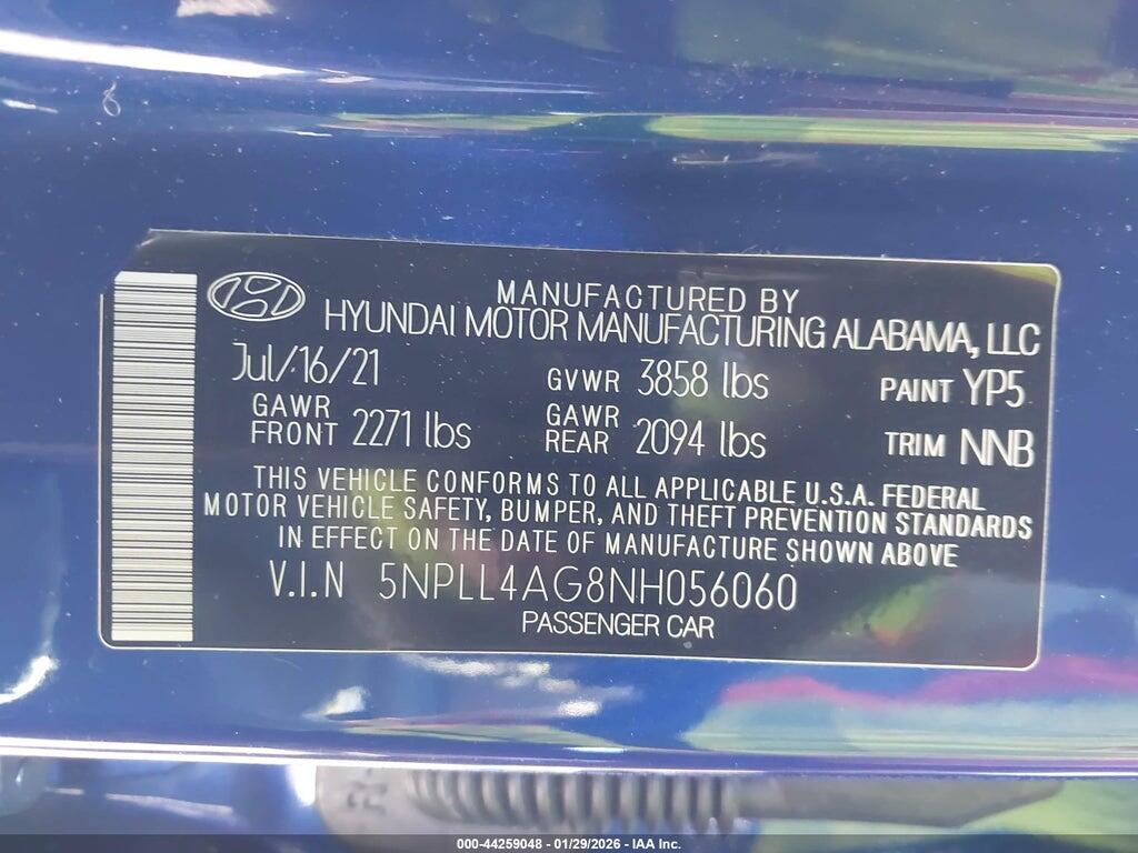 5NPLL4AG8NH056060 2022 HYUNDAI ELANTRA photo no. 9