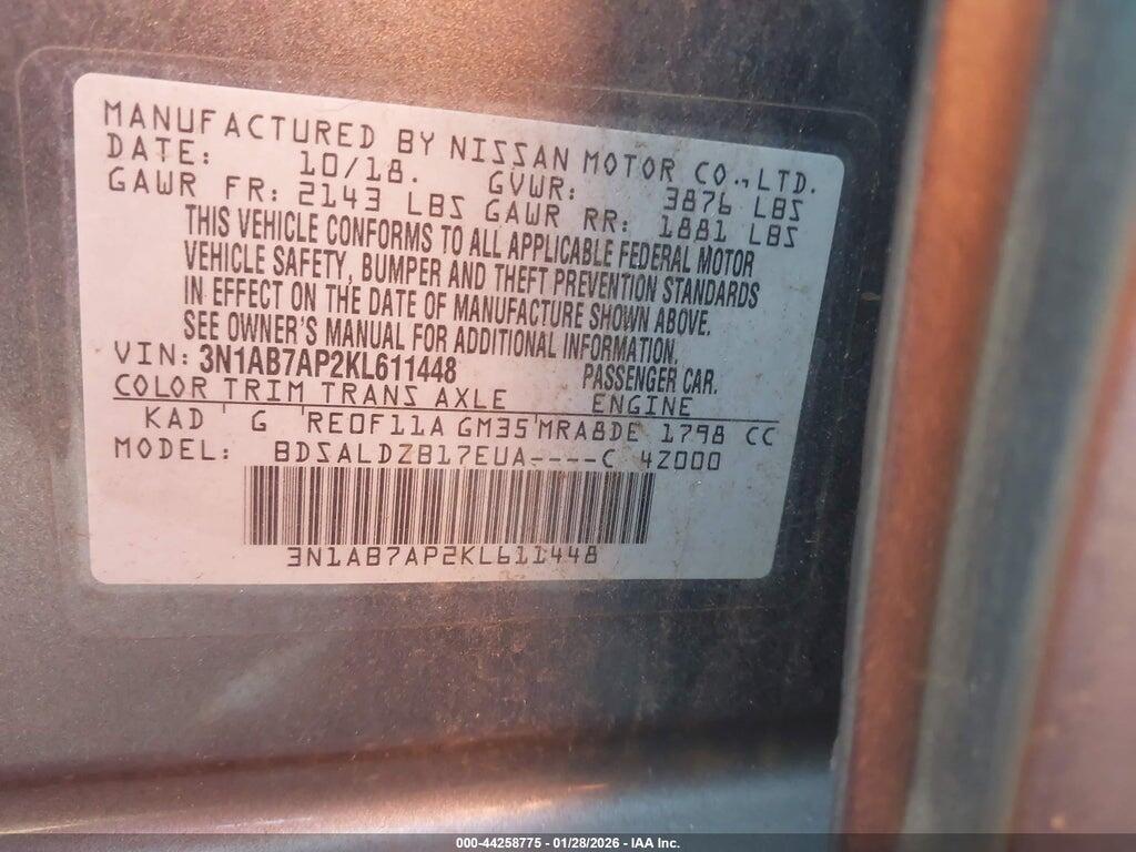 3N1AB7AP2KL611448 2019 NISSAN SENTRA photo no. 9