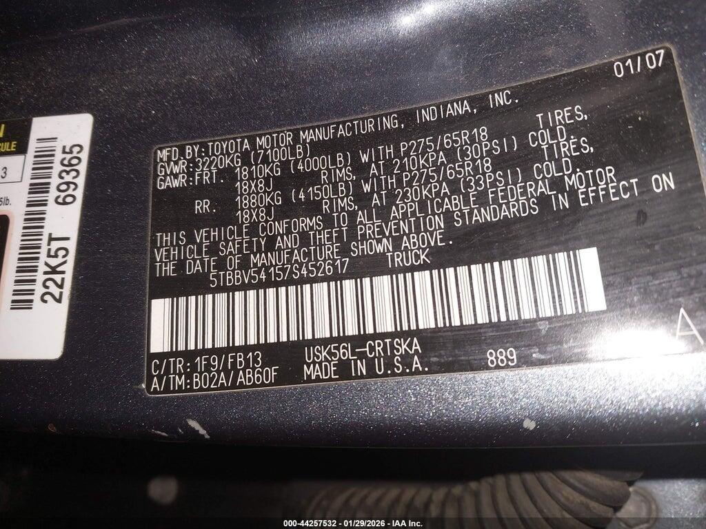 5TBBV54157S452617 2007 TOYOTA TUNDRA photo no. 9