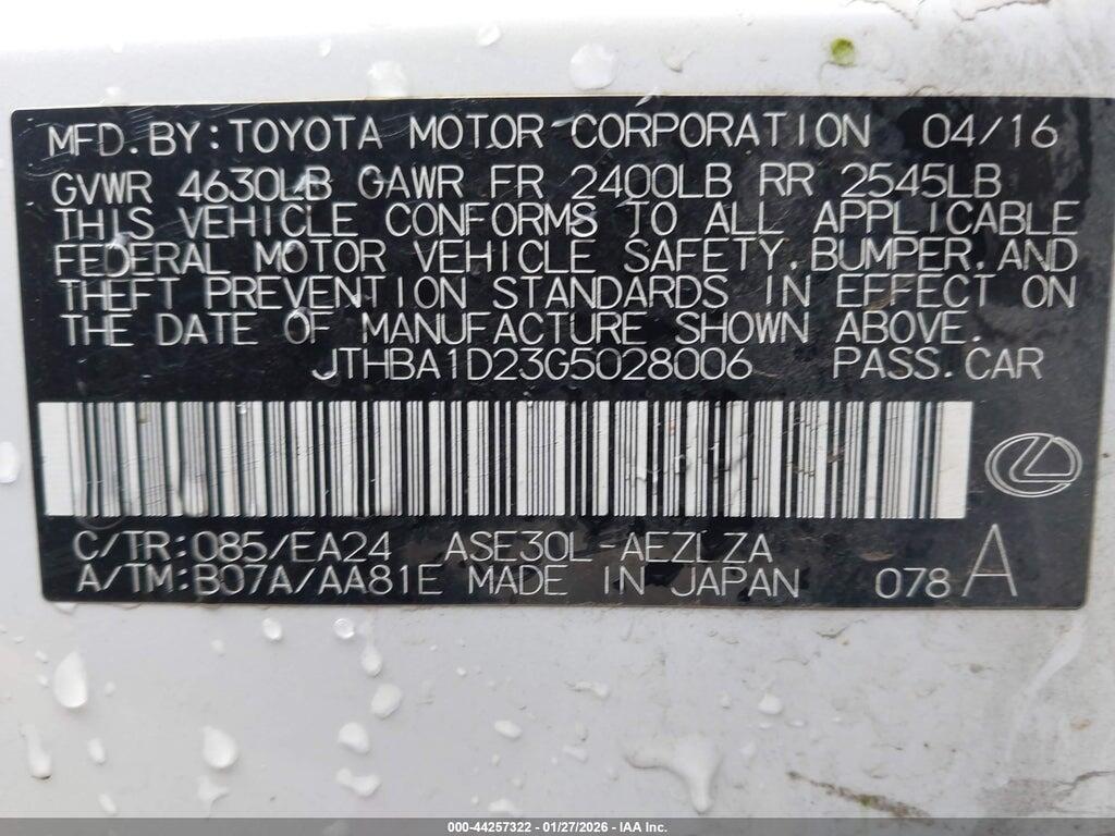 JTHBA1D23G5028006 2016 LEXUS IS 200T photo no. 9