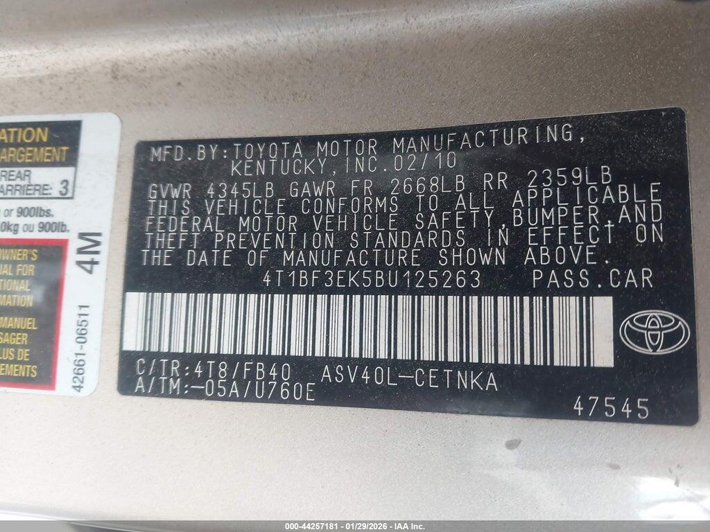 4T1BF3EK5BU125263 2011 TOYOTA CAMRY photo no. 9