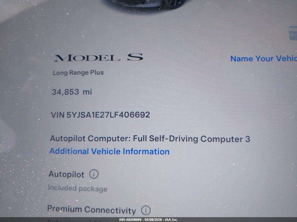 5YJSA1E27LF406692 2020 TESLA MODEL S photo no. 7