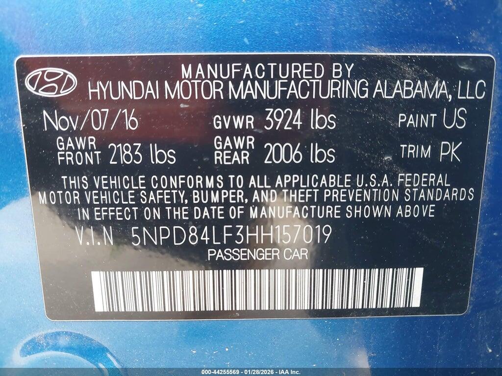 5NPD84LF3HH157019 2017 HYUNDAI ELANTRA photo no. 9