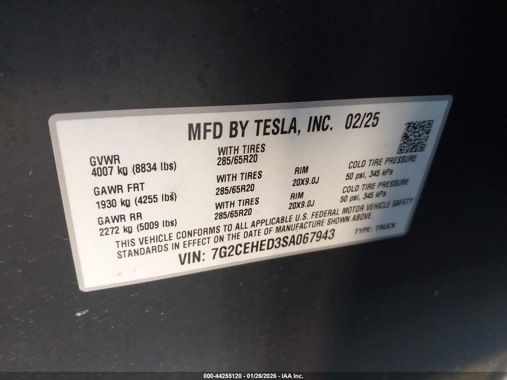7G2CEHED3SA067943 2025 TESLA CYBERTRUCK photo no. 9