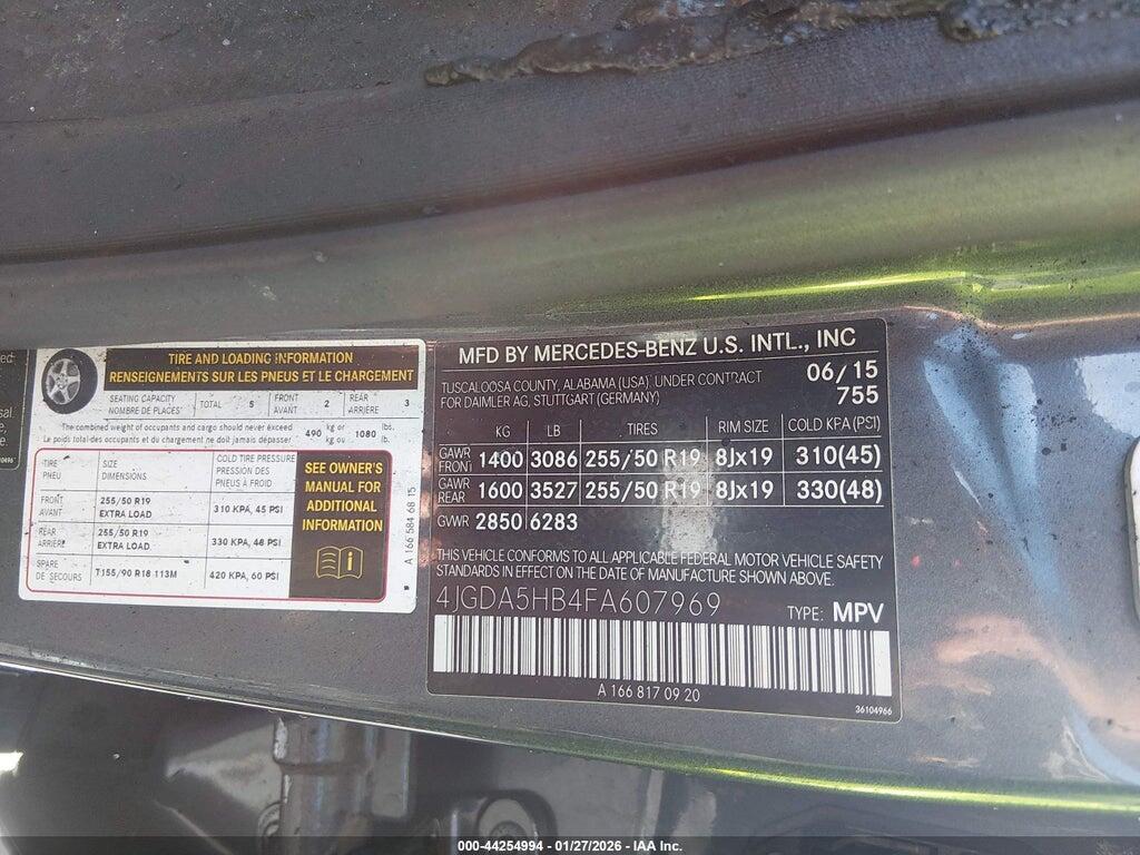 4JGDA5HB4FA607969 2015 MERCEDES-BENZ ML 350 photo no. 9