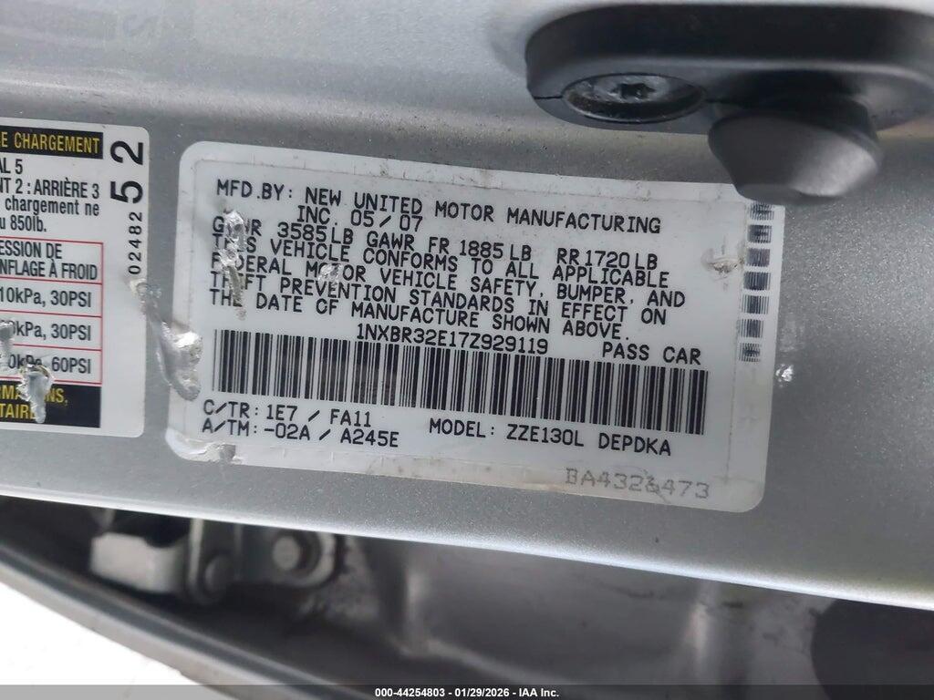 1NXBR32E17Z929119 2007 TOYOTA COROLLA photo no. 9