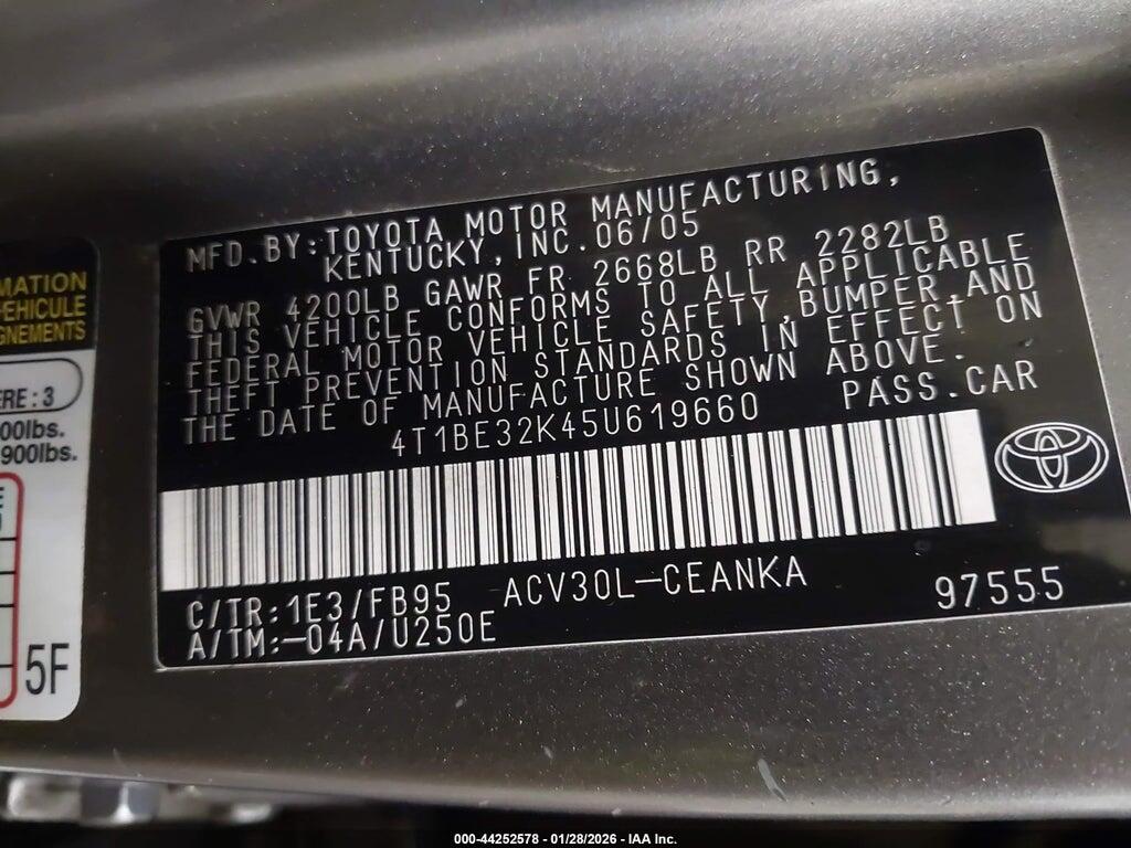 4T1BE32K45U619660 2005 TOYOTA CAMRY photo no. 9