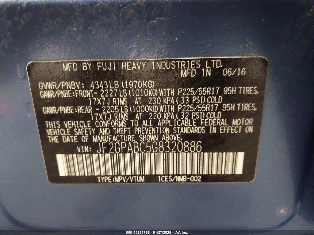 JF2GPABC5G8320886 2016 SUBARU CROSSTREK photo no. 9