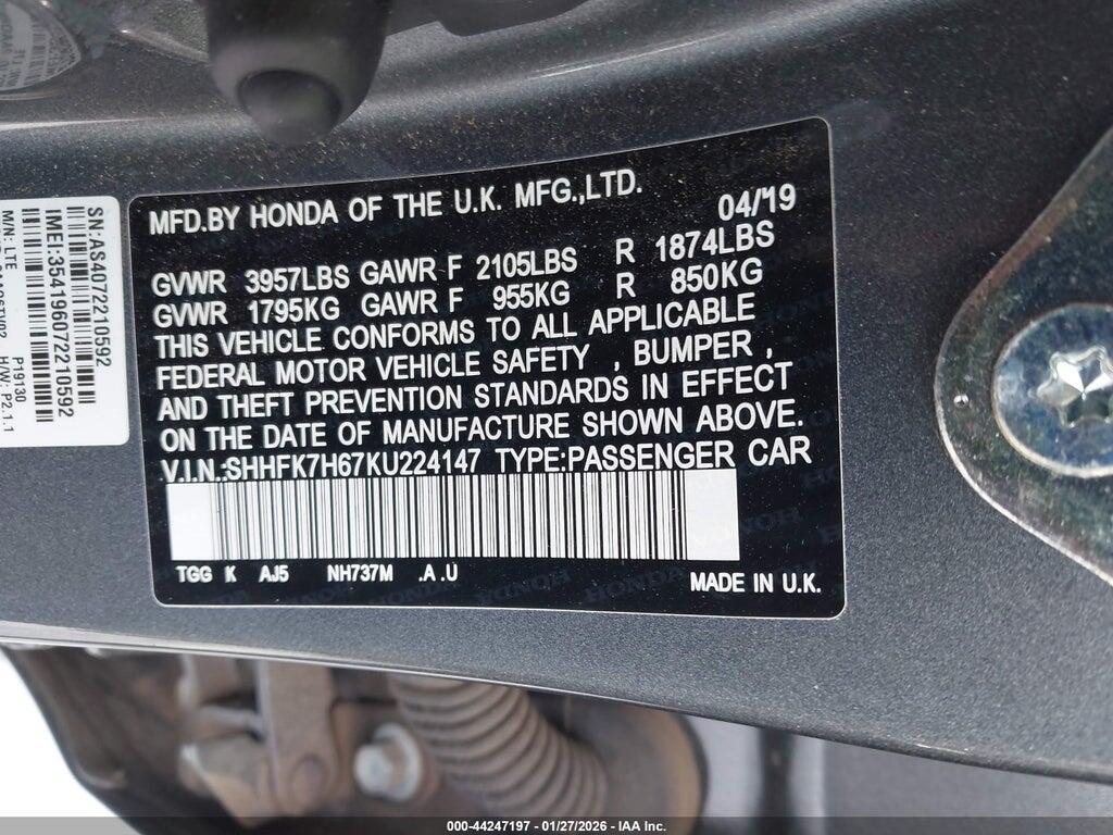 SHHFK7H67KU224147 2019 HONDA CIVIC photo no. 9