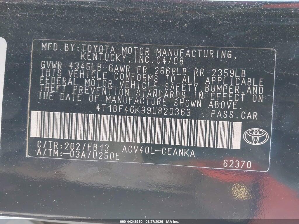 4T1BE46K99U820363 2009 TOYOTA CAMRY photo no. 9