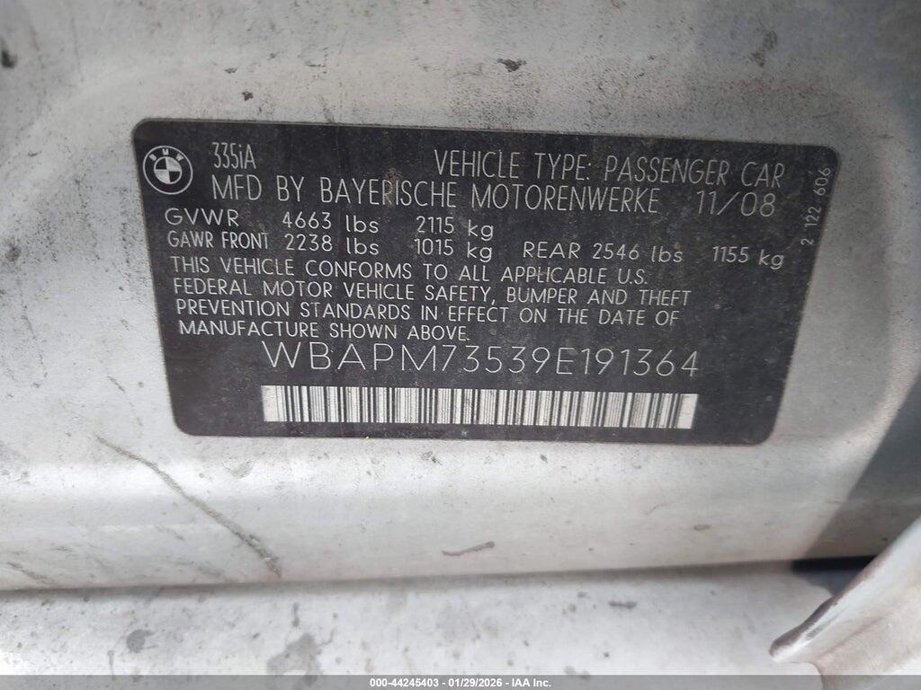 WBAPM73539E191364 2009 BMW 335I photo no. 9
