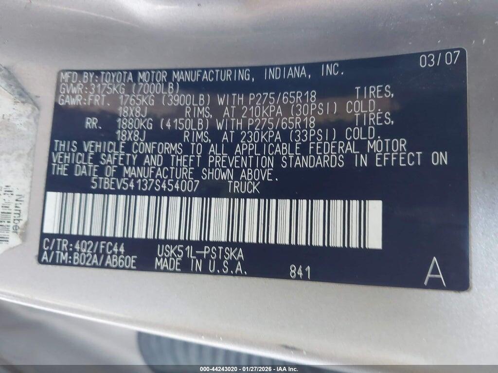 5TBEV54137S454007 2007 TOYOTA TUNDRA photo no. 9