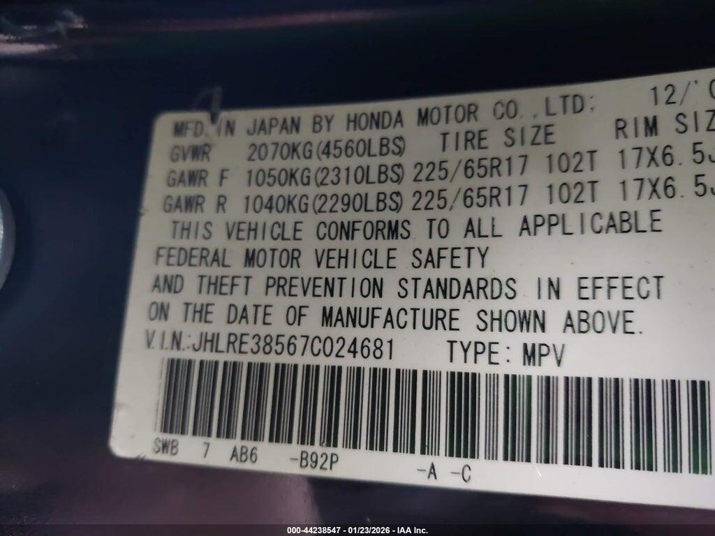 JHLRE38567C024681 2007 HONDA CR-V photo no. 9