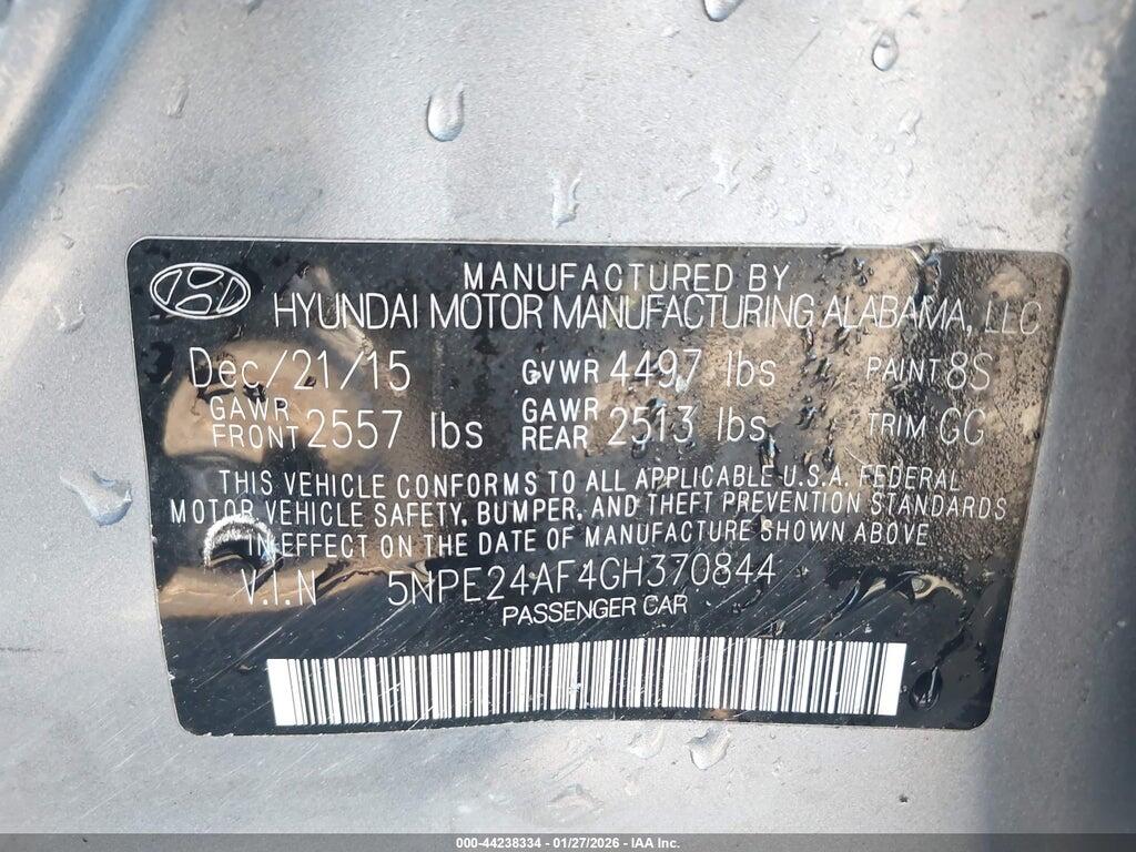 5NPE24AF4GH370844 2016 HYUNDAI SONATA photo no. 9