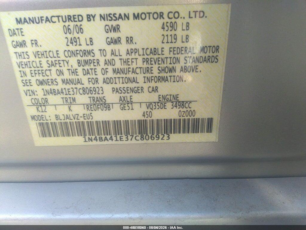 1N4BA41E37C806923 2007 NISSAN MAXIMA photo no. 9