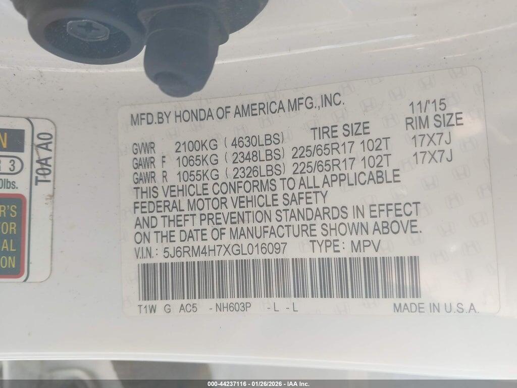 5J6RM4H7XGL016097 2016 HONDA CR-V photo no. 9