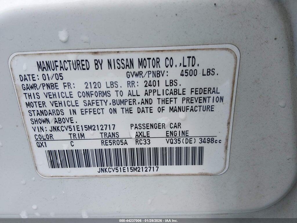 JNKCV51E15M212717 2005 INFINITI G35 photo no. 9