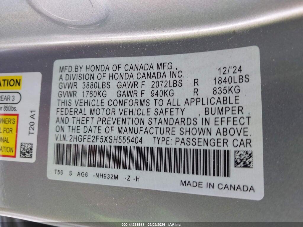 2HGFE2F5XSH555404 2025 HONDA CIVIC photo no. 9