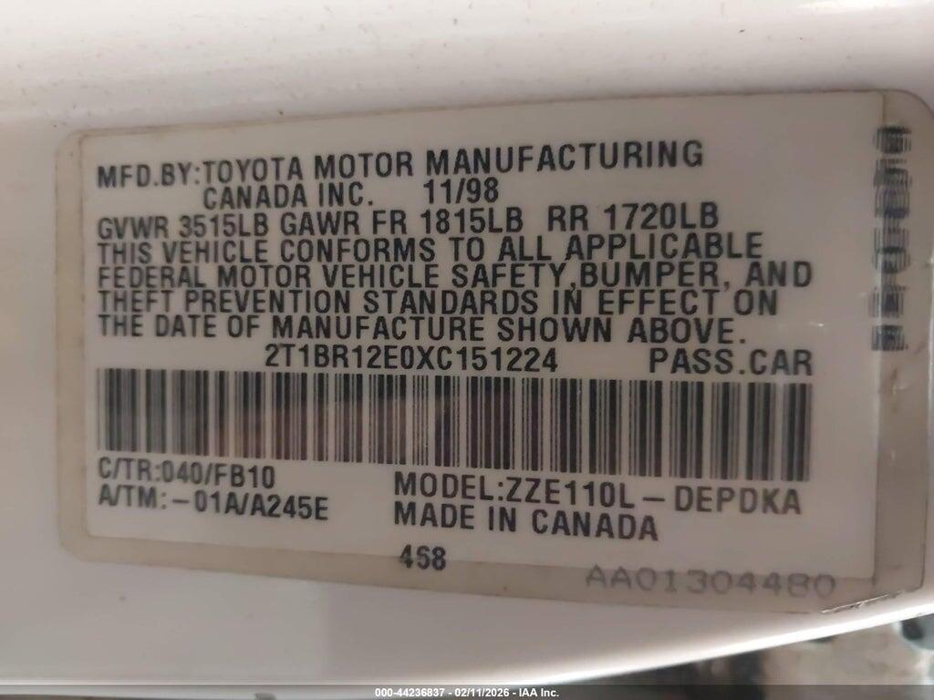 2T1BR12E0XC151224 1999 TOYOTA COROLLA photo no. 9