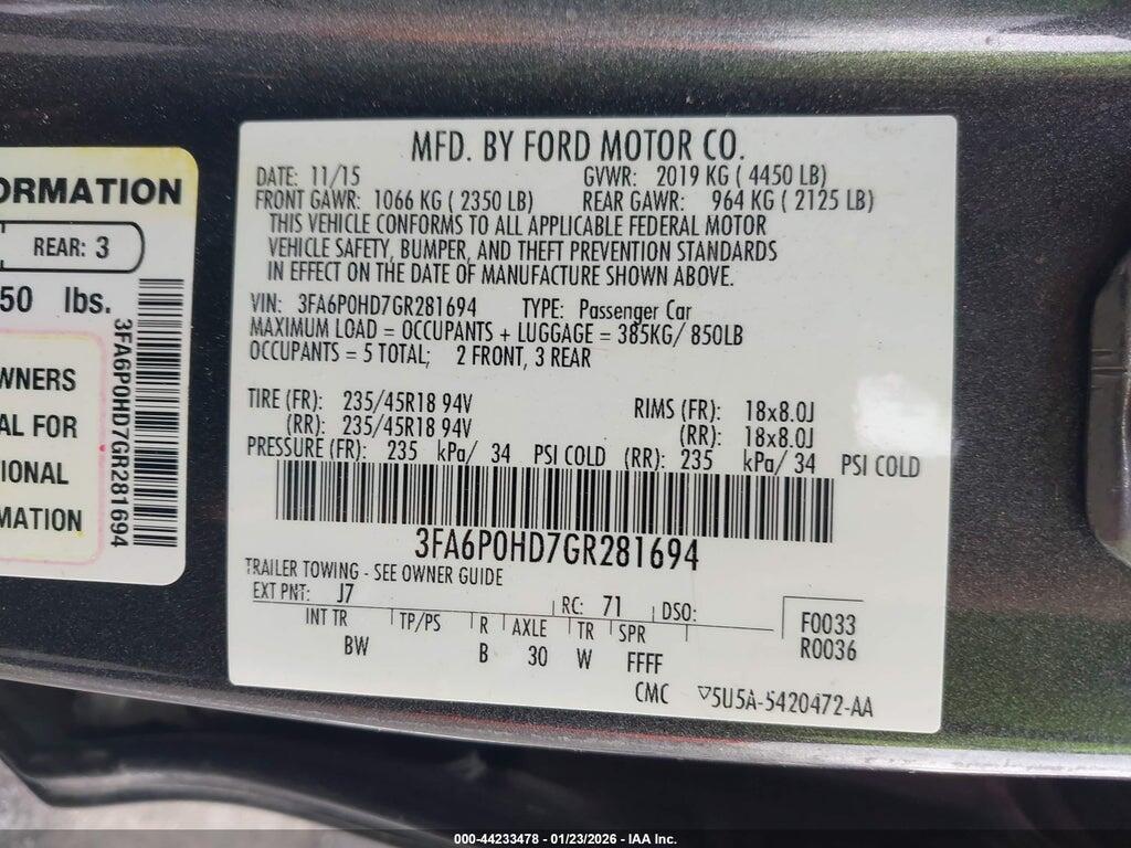3FA6P0HD7GR281694 2016 FORD FUSION photo no. 9