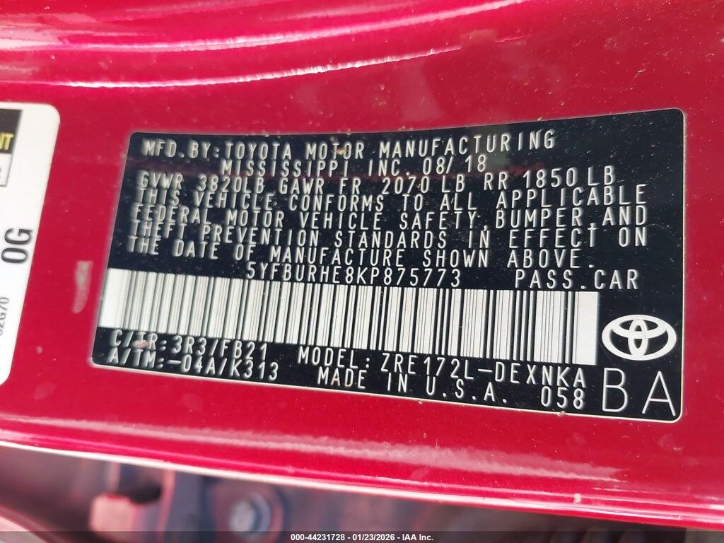 5YFBURHE8KP875773 2019 TOYOTA COROLLA photo no. 9