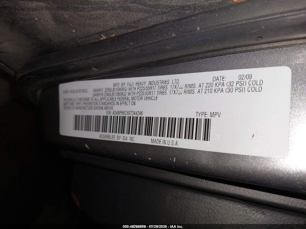 4S4BP66C697344246 2009 SUBARU OUTBACK photo no. 9