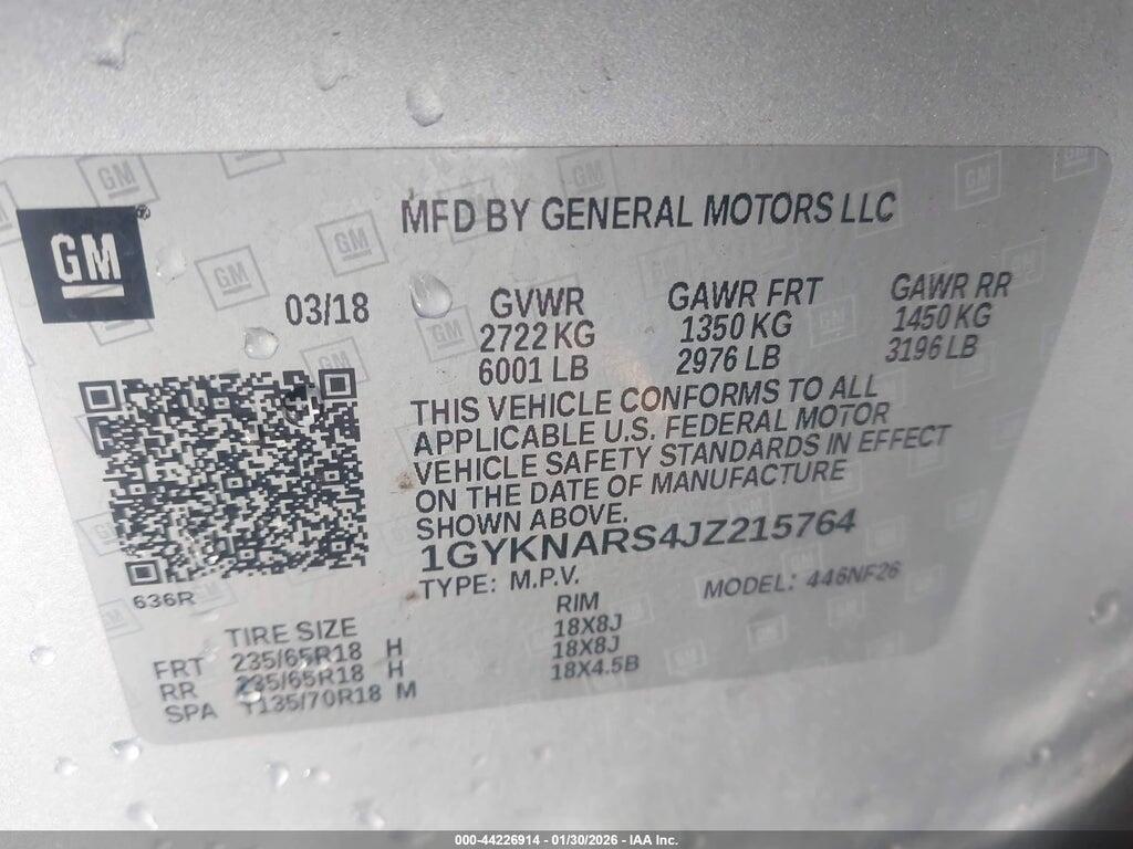 1GYKNARS4JZ215764 2018 CADILLAC XT5 photo no. 9