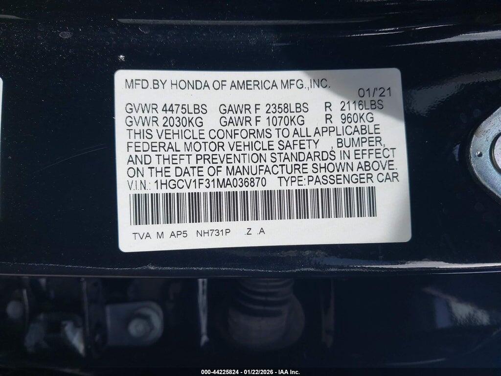 1HGCV1F31MA036870 2021 HONDA ACCORD photo no. 9