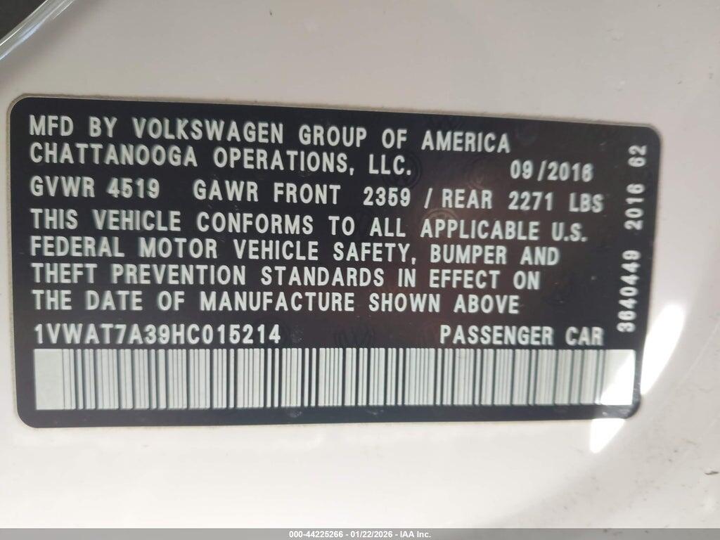 1VWAT7A39HC015214 2017 VOLKSWAGEN PASSAT photo no. 9