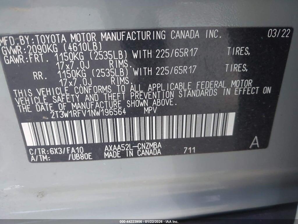 2T3W1RFV1NW196564 2022 TOYOTA RAV4 photo no. 9