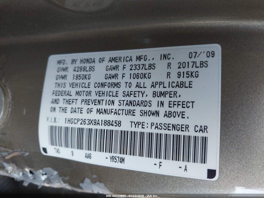 1HGCP263X9A188458 2009 HONDA ACCORD photo no. 9