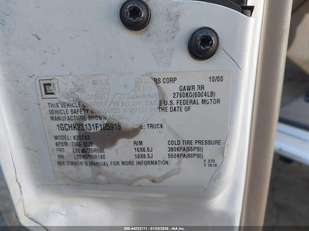 1GCHK23131F105918 2001 CHEVROLET SILVERADO 2500HD photo no. 9