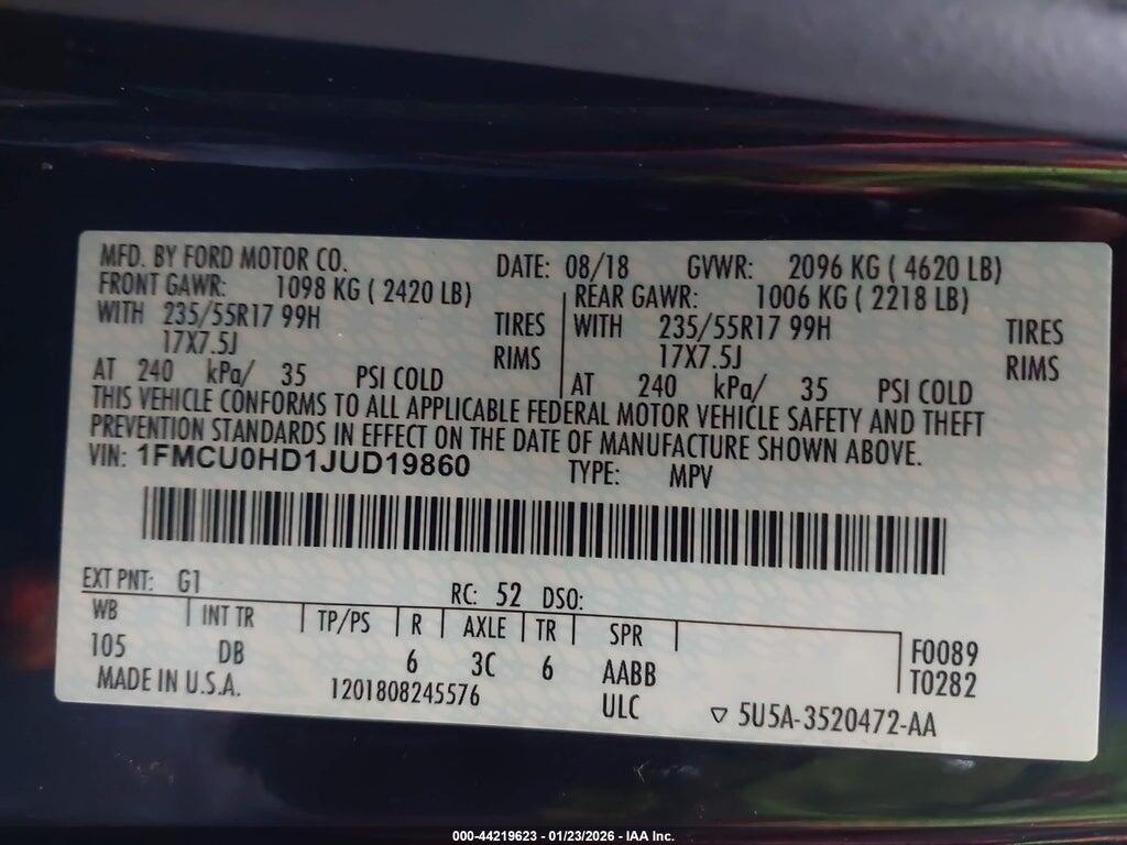 1FMCU0HD1JUD19860 2018 FORD ESCAPE photo no. 9