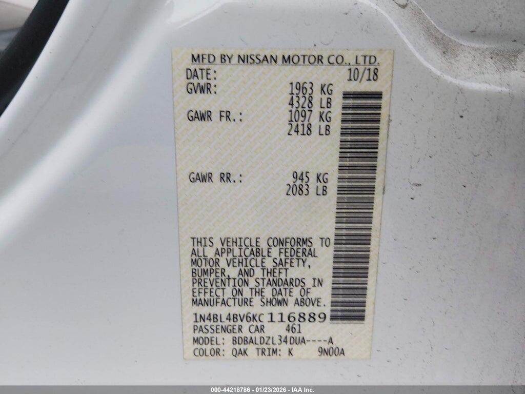 1N4BL4BV6KC116889 2019 NISSAN ALTIMA photo no. 9