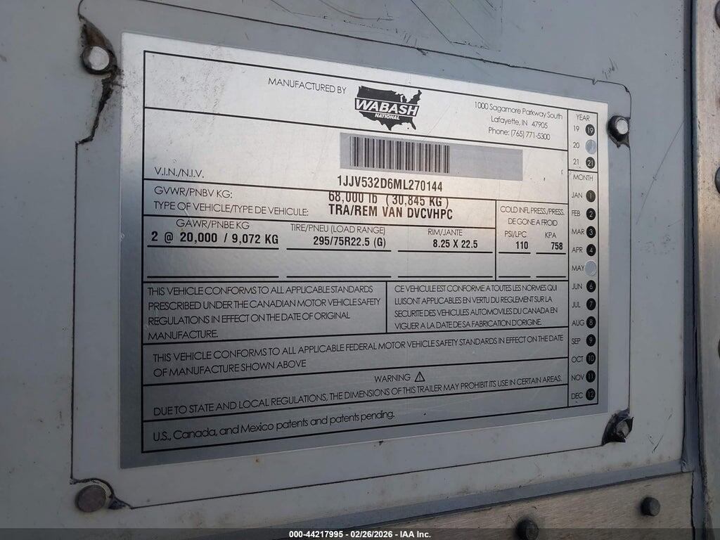 1JJV532D6ML270144 2021 WABASH NATIONAL CORP 53' SEMI TRAILER photo no. 9