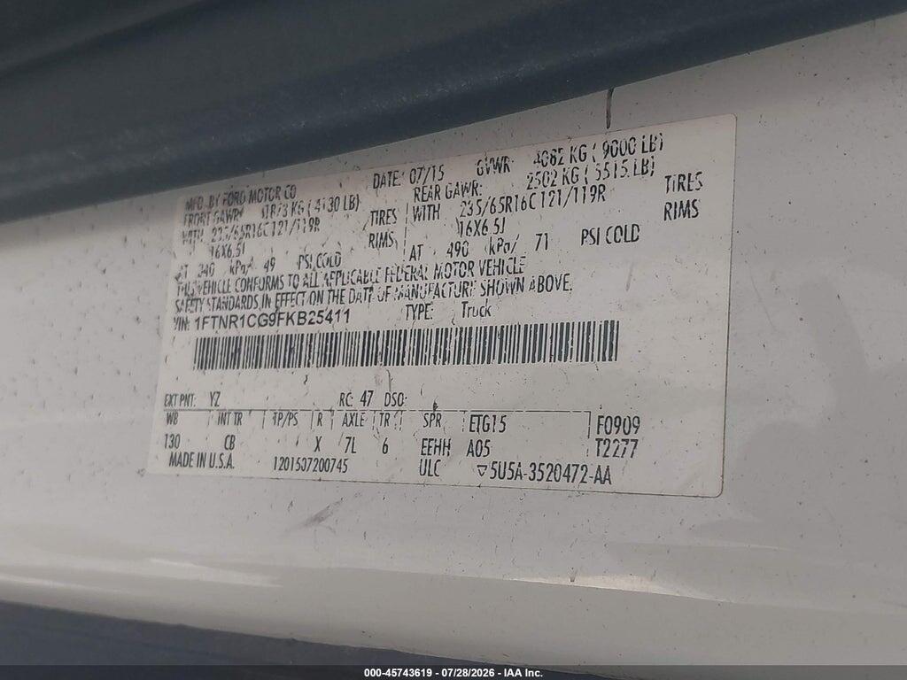 1FTNR1CG9FKB25411 2015 FORD TRANSIT-250 photo no. 9