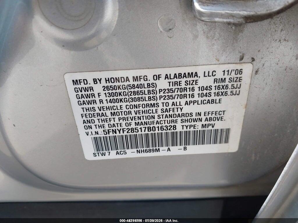 5FNYF28517B016328 2007 HONDA PILOT photo no. 9