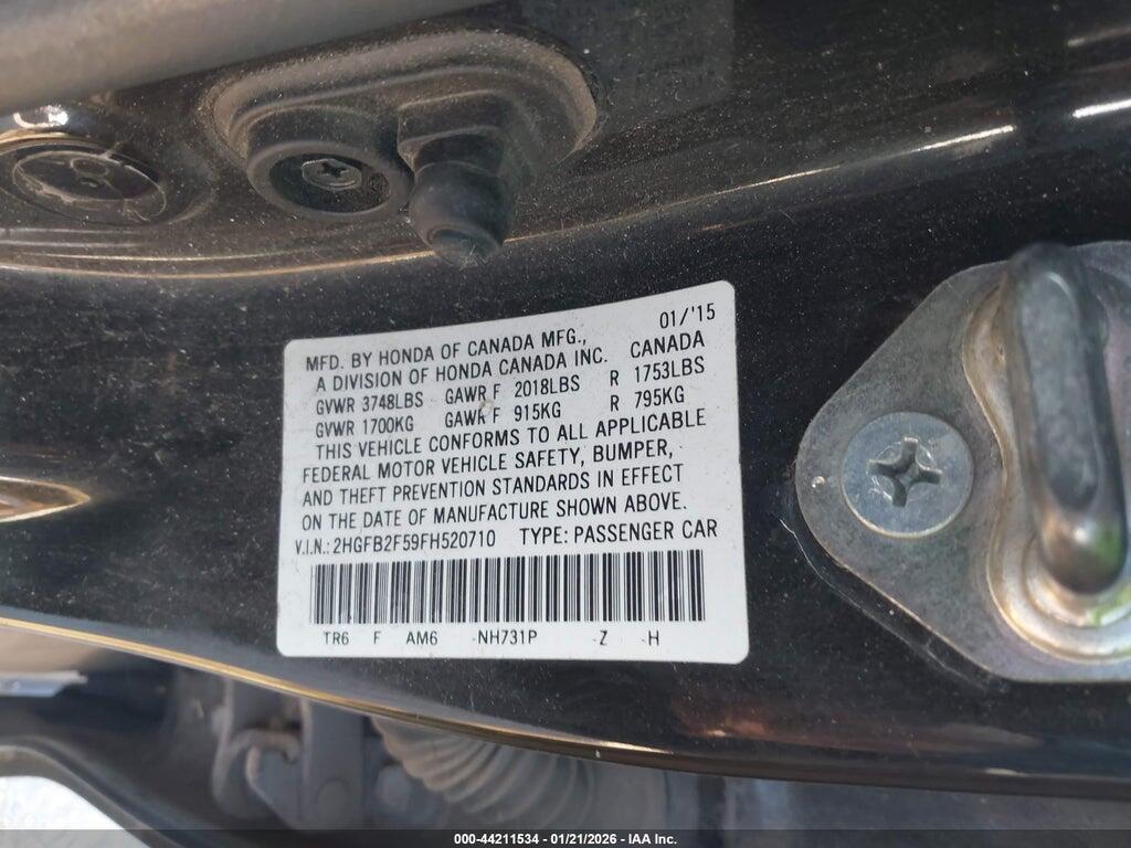 2HGFB2F59FH520710 2015 HONDA CIVIC photo no. 9